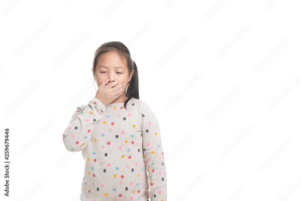 Cute kid southeast asian girl age 7 years in acting isolated on white Cute kid southeast asian girl age 7 years in acting isolated on white