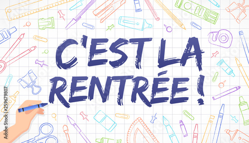 Rentrée scolaire - dessins de fournitures de bureau sur du papier quadrillé