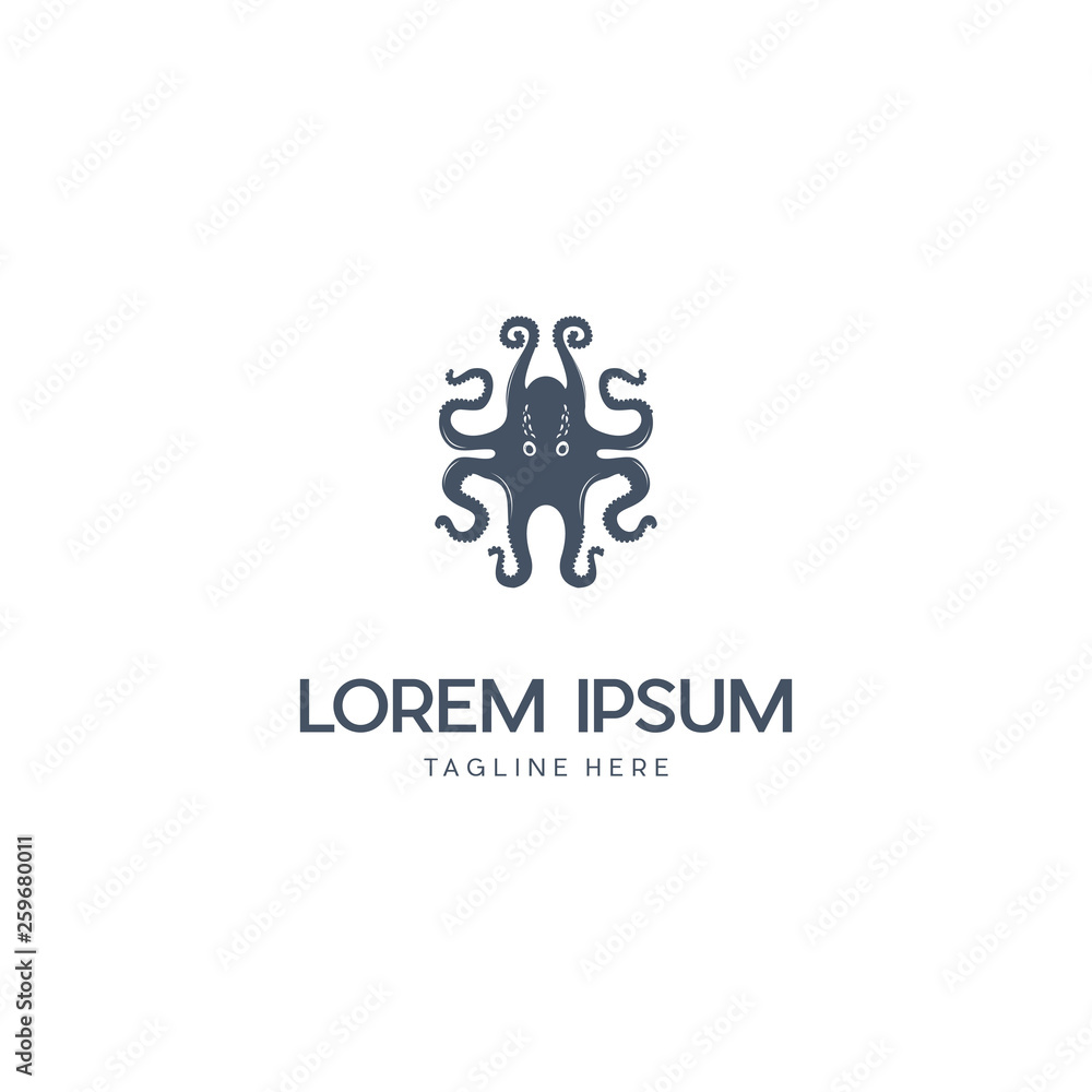 Template for logos, labels and emblems with silhouette of octopus. Vector illustration. the simple octopus logo design vector Template for logos, labels and emblems with silhouette of octopus. Vector illustration. the simple octopus logo design vector