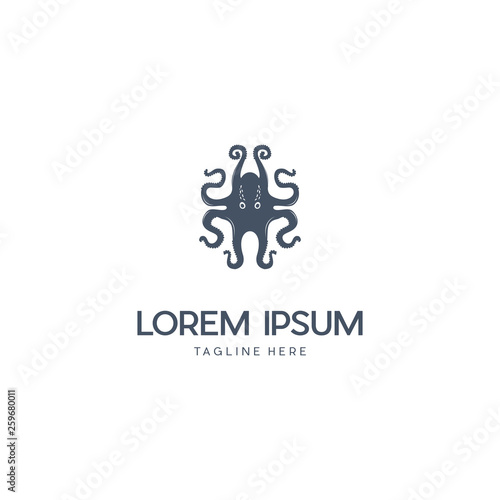 Template for logos, labels and emblems with silhouette of octopus. Vector illustration. the simple octopus logo design vector