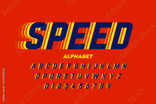 Speed style font, alphabet letters and numbers
