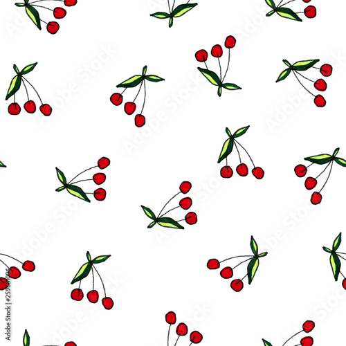 Seamless fruit pattern.Cherry pattern on a white background. Summer berries.Print for fabric and other surfaces.