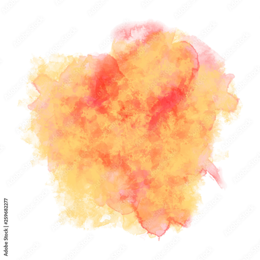 Red-yellow watercolor background. Abstract aquarelle flame. Vector colorful splash on white backdrop. Beautiful texture for your graphic design.