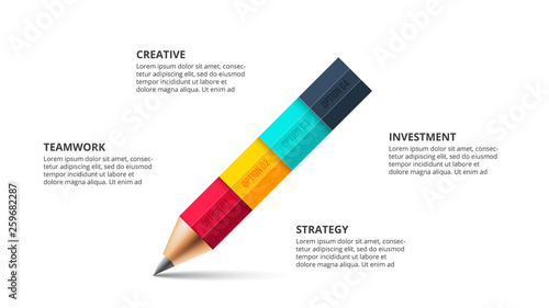 Vector pencil infographic. Education concept for presentation. Slide with 4 options, parts, steps, processes.