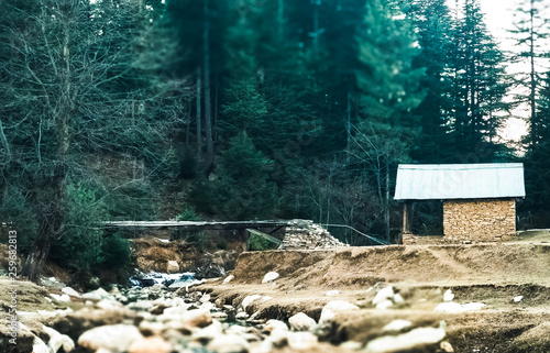 A stone cottage in the woods