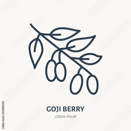 Goji berry flat line icon. Medicinal plant, superfood vector illustration. Thin sign for herbal medicine logo