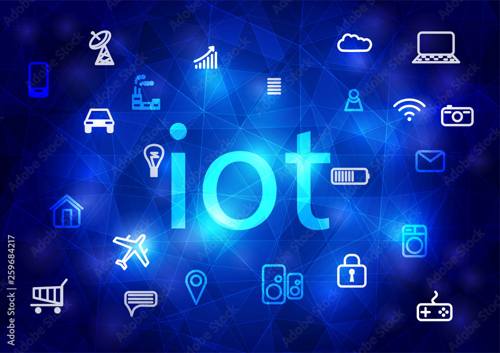Internet of things IoT and networking concept for connected devices. Spider web of network connections with on a futuristic blue background. Internet of things IoT and networking concept for connected devices. Spider web of network connections with on a futuristic blue background.