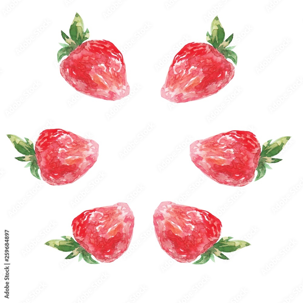 Strawberry in frame. Hand drawn watercolor illustration Strawberry in frame. Hand drawn watercolor illustration