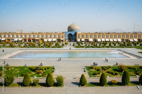 Panoramic landscape view of Naqsh-e Jahan Square or Meidan Emam. Isfahan, Iran. photo