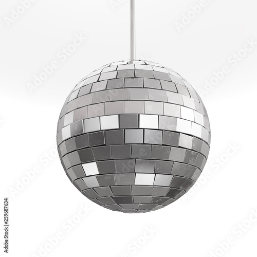 Silver disco mirror ball isolated on white background 3d rendering