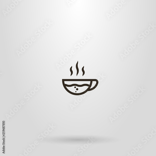 black and white simple line art sign glass cup with hot drink and bubbles