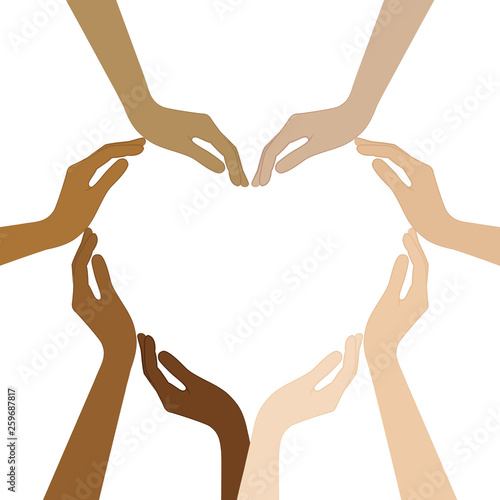 human hands with different skin colors form a heart vector illustration EPS10