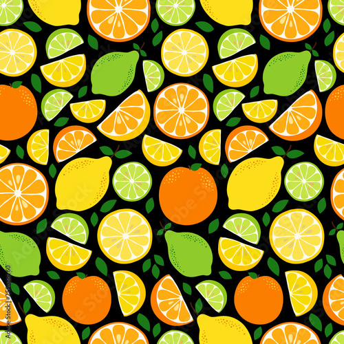 Cute Citrus Delight Fruits Lemon, Lime and Orange seamless pattern in vivid tasty colors