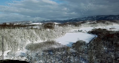 Aerial view of snow covered landscape