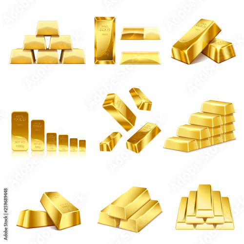 Set of gold bars icon. Financial concept. Vector illustration.