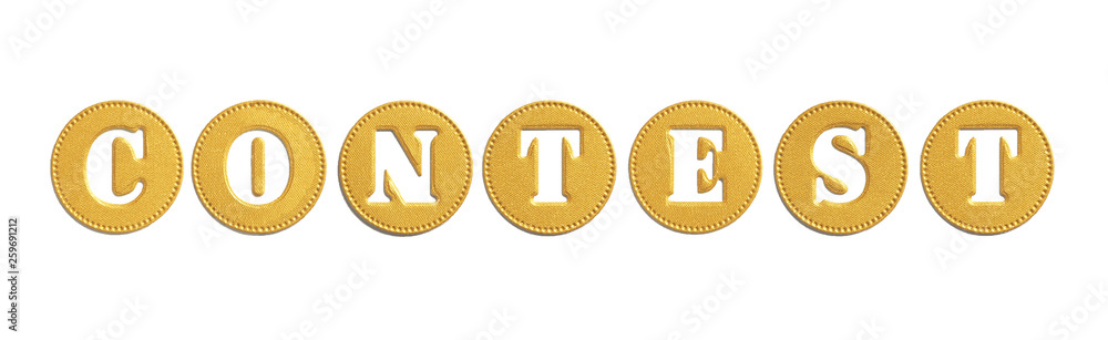 Fototapeta premium .inscription contest with gold circles with cut out letters. Isolate on white background...