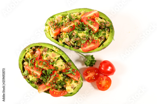 avocado salad isolated on white background