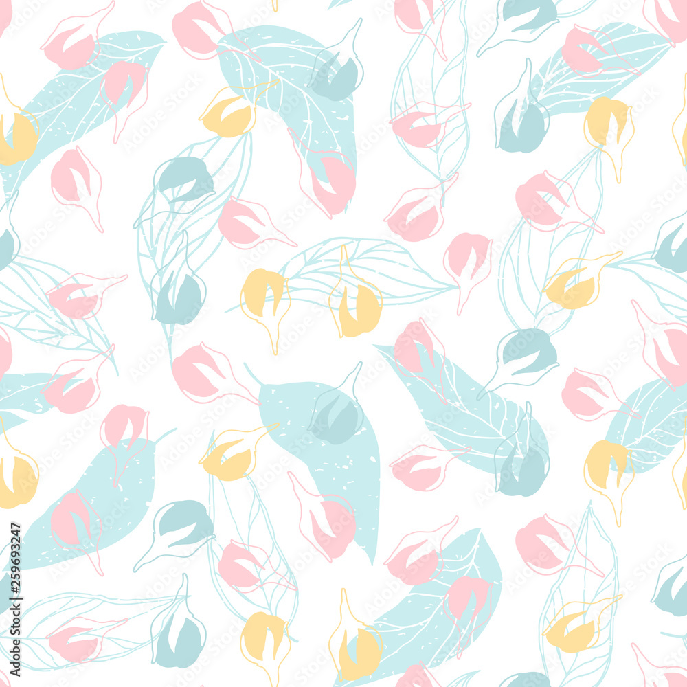 Flowers pattern vector. Floral seamless background with stylized hand drawn flowers and leaves. Flowers pattern vector. Floral seamless background with stylized hand drawn flowers and leaves.