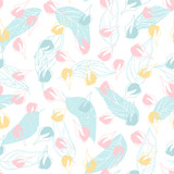 Flowers pattern vector. Floral seamless background with stylized hand drawn flowers and leaves.