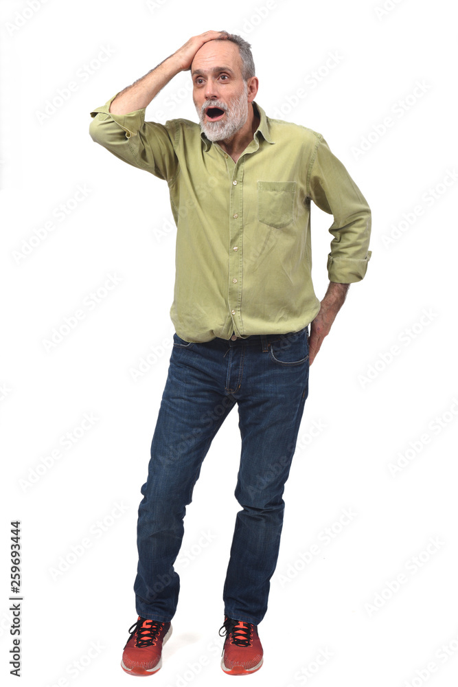 man with expression of forgetfulness or surprise on white background man with expression of forgetfulness or surprise on white background