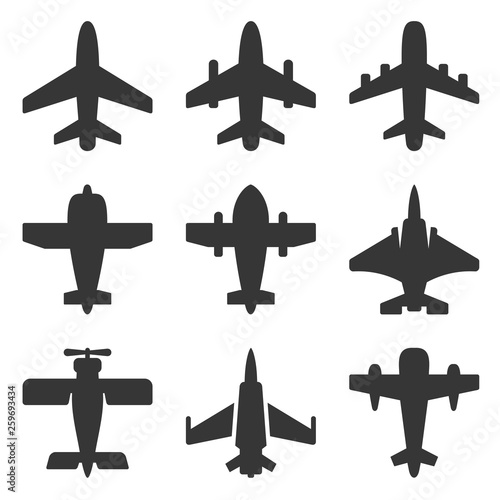 Airplane Icons Set on a White Background. Vector