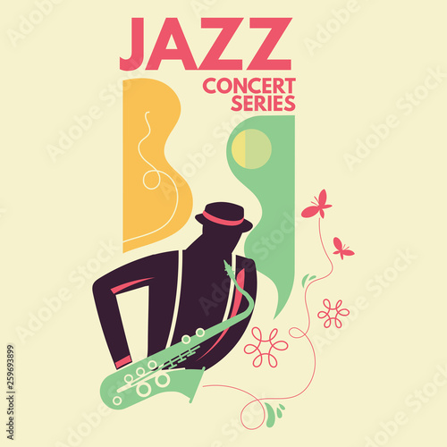 Fantasy Saxophonist Play Saxophone with Butterfly Background for Music Jazz