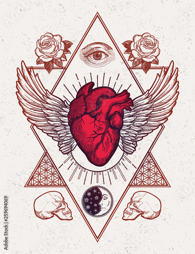 Decorative naturalistic heart in a sacred frame.