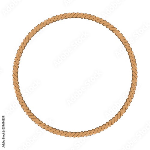Round rope frame in marine style. Yellow rope woven circle border. Template design for invitation, frame photo, text.