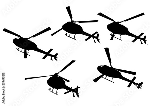 Silhouette of a large helicopter on a white background