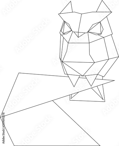 Geometric head of an owl. Abstract vector illustration of a wild bird.