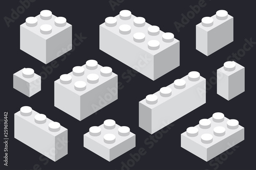 Isometric Plastic Construction Toy Parts Pieces Constructor Brick Block. Seamless Pattern.