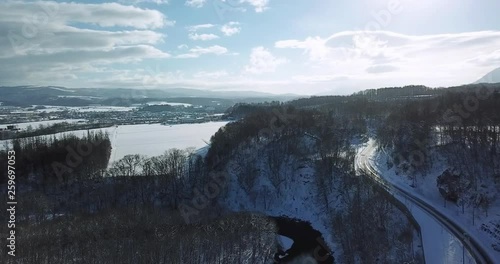 Aerial view of snow covered landscape