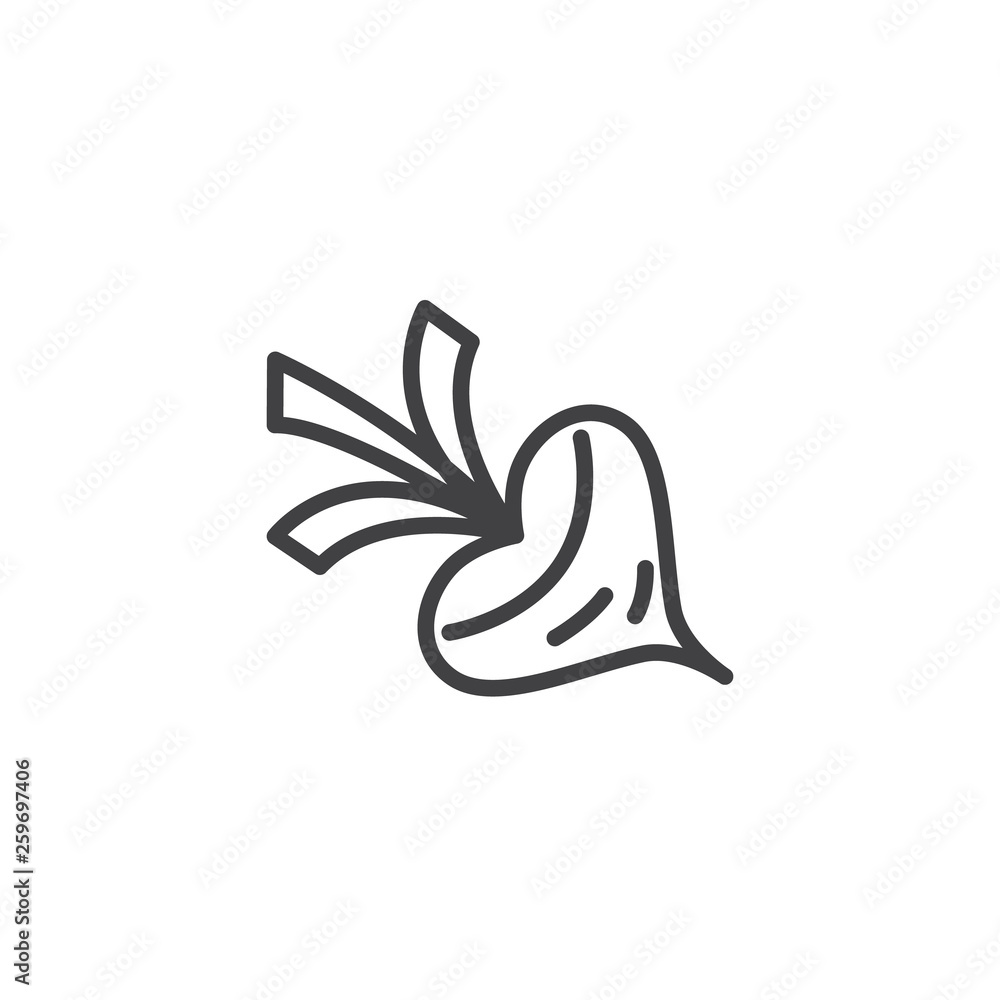 Turnip vegetable line icon. linear style sign for mobile concept and web design. Fresh radish outline vector icon. Symbol, logo illustration. Pixel perfect vector graphics Turnip vegetable line icon. linear style sign for mobile concept and web design. Fresh radish outline vector icon. Symbol, logo illustration. Pixel perfect vector graphics