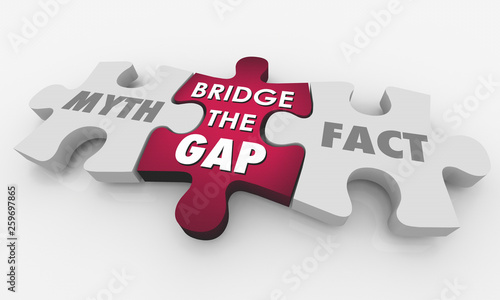 Myth Vs Fact Bridge the Gap Puzzle Words 3d Illustration