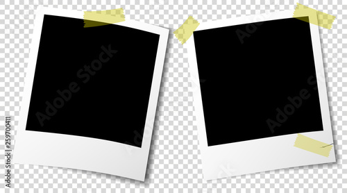 old retro-style instant picture frames with semi-transparent shadows and adhesive tape