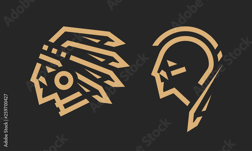Native American logo, chief and warrior. Vector illustration.