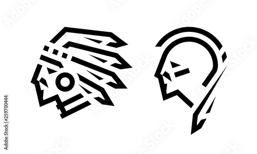 Native American logo, chief and warrior. Vector illustration.