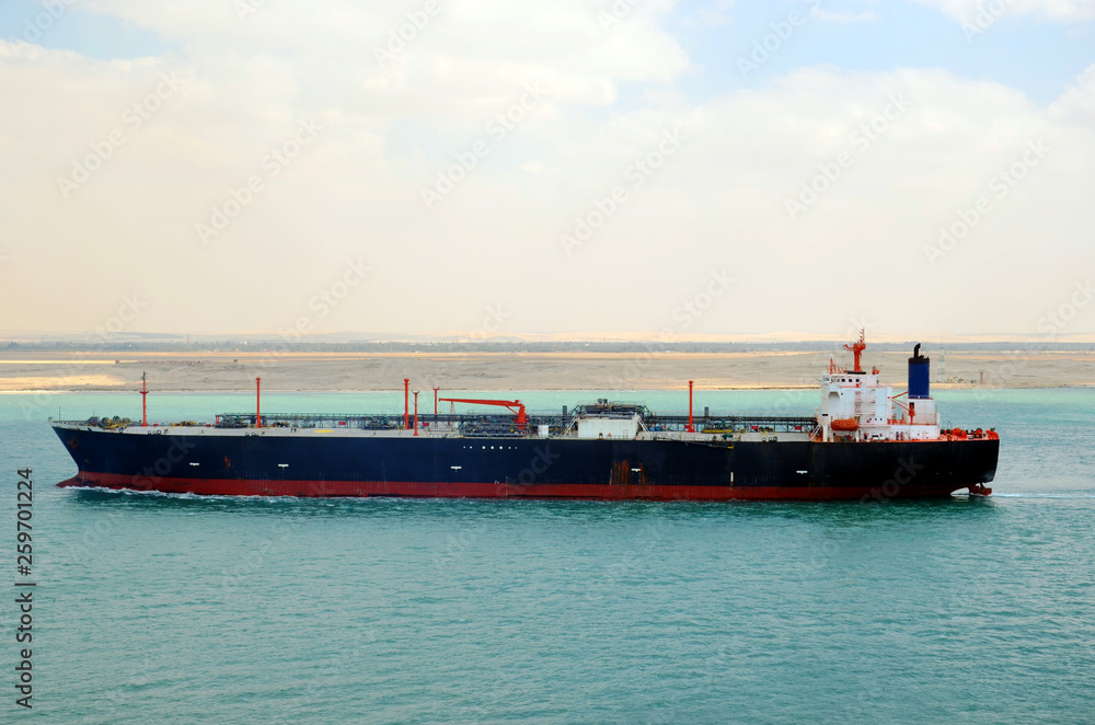 Gas tanker ship transiting Suez Canal.