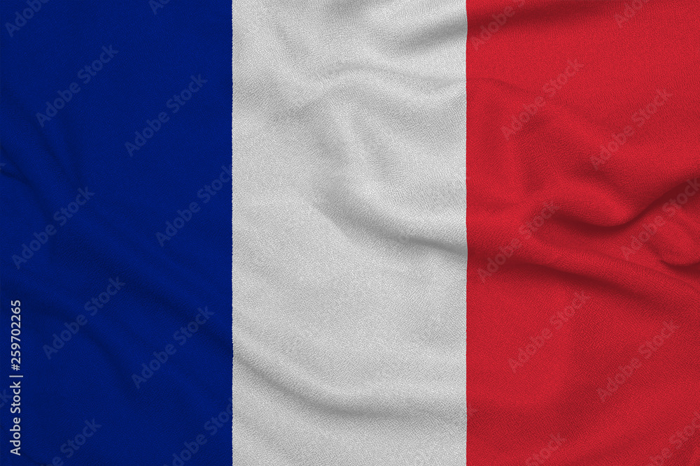 Flag of the France from the factory knitted fabric. Backgrounds and Textures