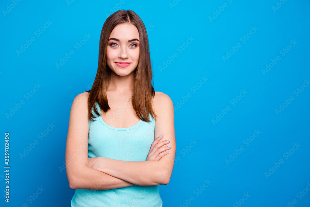 I am perfect Portrait of pretty magnificent attractive lady feeling glad having good mood she can do everything wearing gorgeous outfit isolated on colorful background I am perfect Portrait of pretty magnificent attractive lady feeling glad having good mood she can do everything wearing gorgeous outfit isolated on colorful background