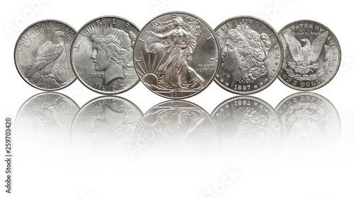 united states silver coins silver eagle, morgan and peace dollar