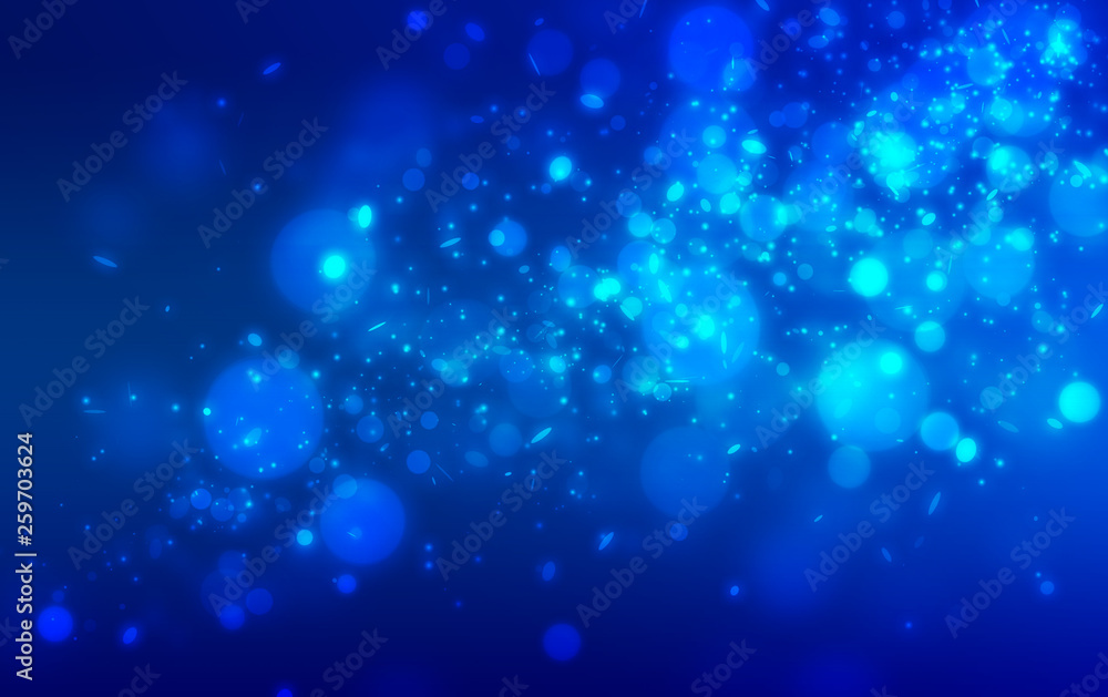 Abstract glitter light and bokeh falling on blue background Abstract glitter light and bokeh falling on blue background