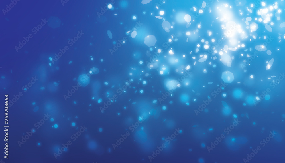 Blue glitter blur effect and dot light falling from side scene with blue background Blue glitter blur effect and dot light falling from side scene with blue background
