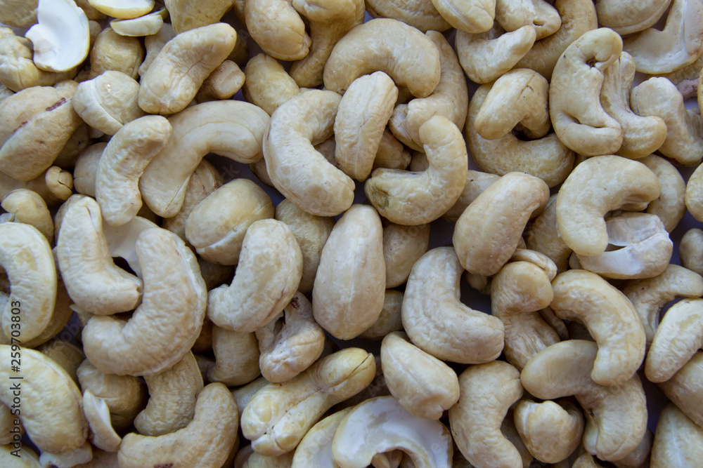 cashew nuts, top view texture