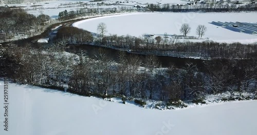 Aerial view of snow covered landscape