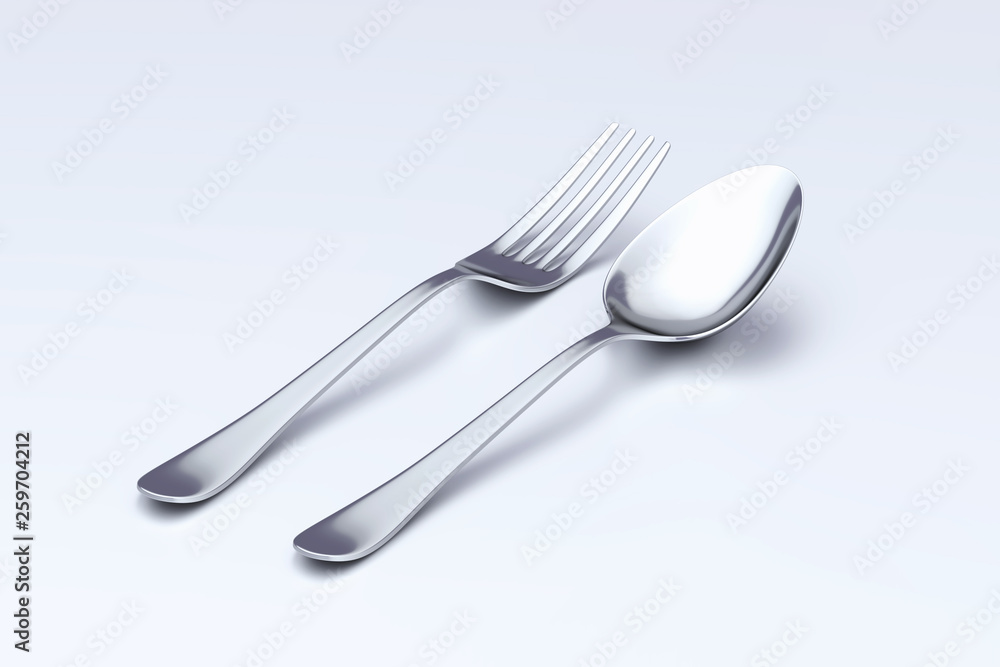 Spoon and fork isolated on white with clipping path. 3d render Spoon and fork isolated on white with clipping path. 3d render