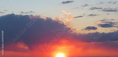 Panoramic view of beautiful fiery orange sunset background © natalya2015