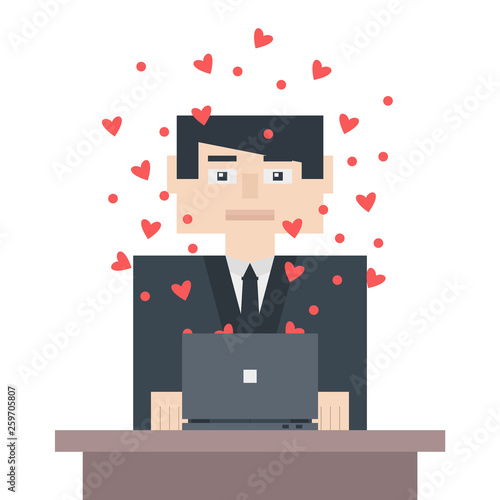 A person acquires freedom, love and knowledge through creativity and technology. Vector illustration.