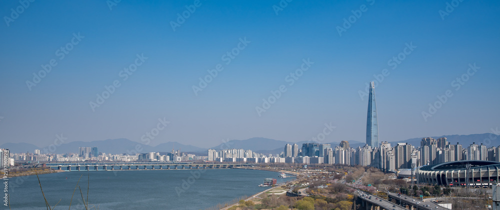 Seoul scenery is clear and clear sky without fine dust, South Korea.