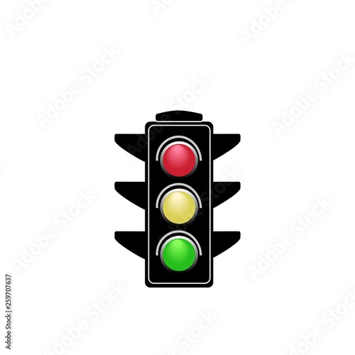 Stoplight sign. Icon traffic light on white background. Symbol regulate movement safety and warning. Electricity semaphore regulate transportation on crossroads urban road. Vector illustration.